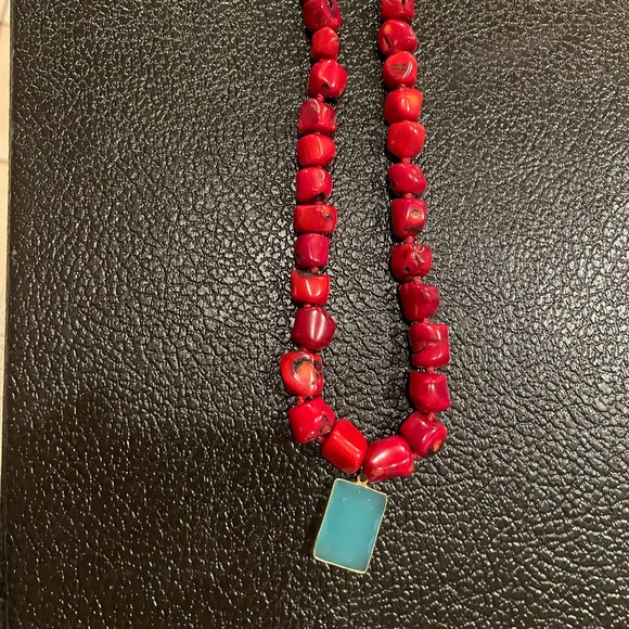 Coral and chalcedony necklace
